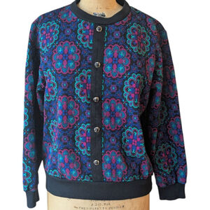 Vtg‎ Cricket Lane Long Sleeve Button Down Cardigan Geo Floral Multi Color Print